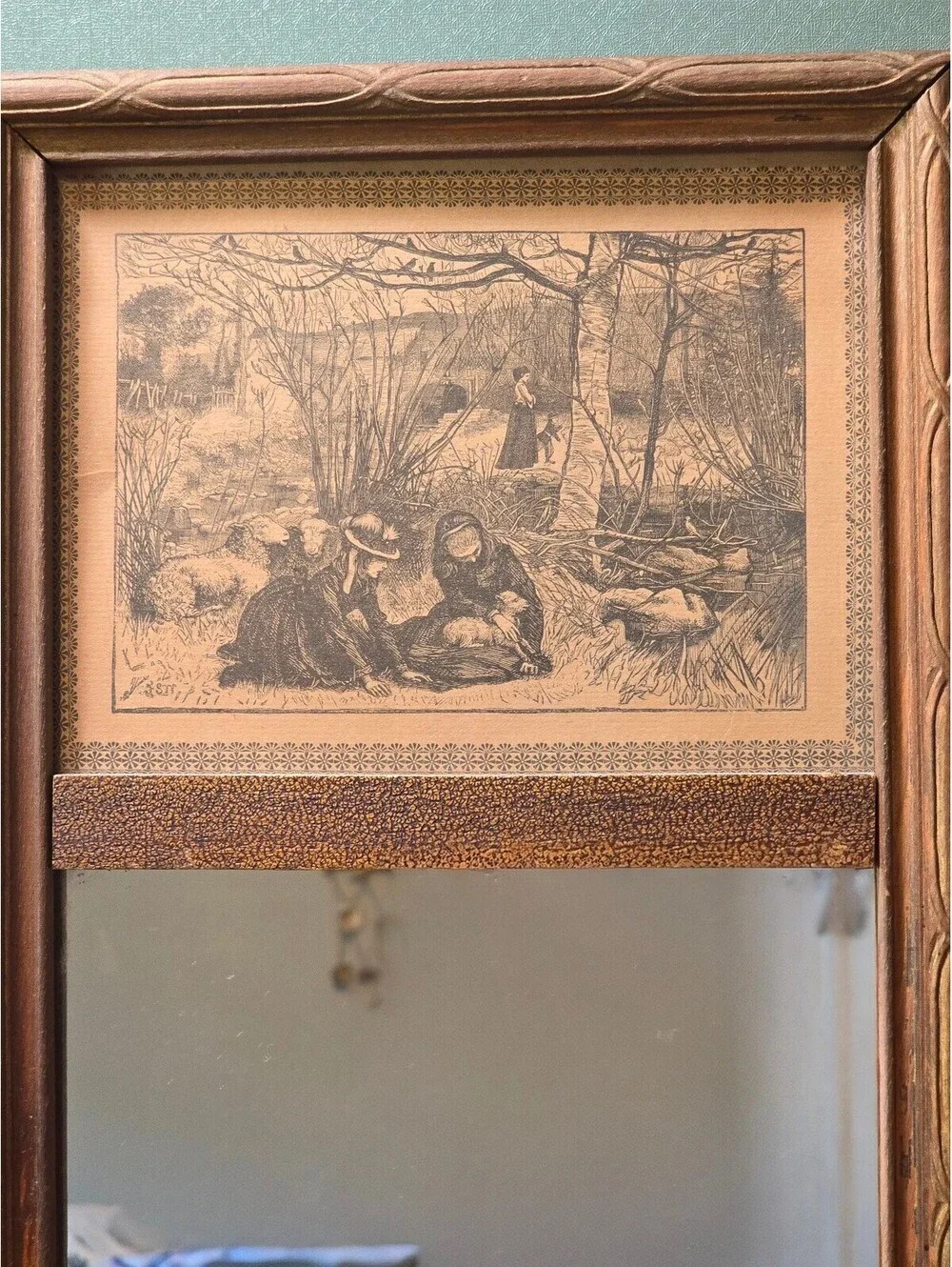 Vintage Pier Mirror Wood Frame Print Insert, 22x9.5 Accent Mirror